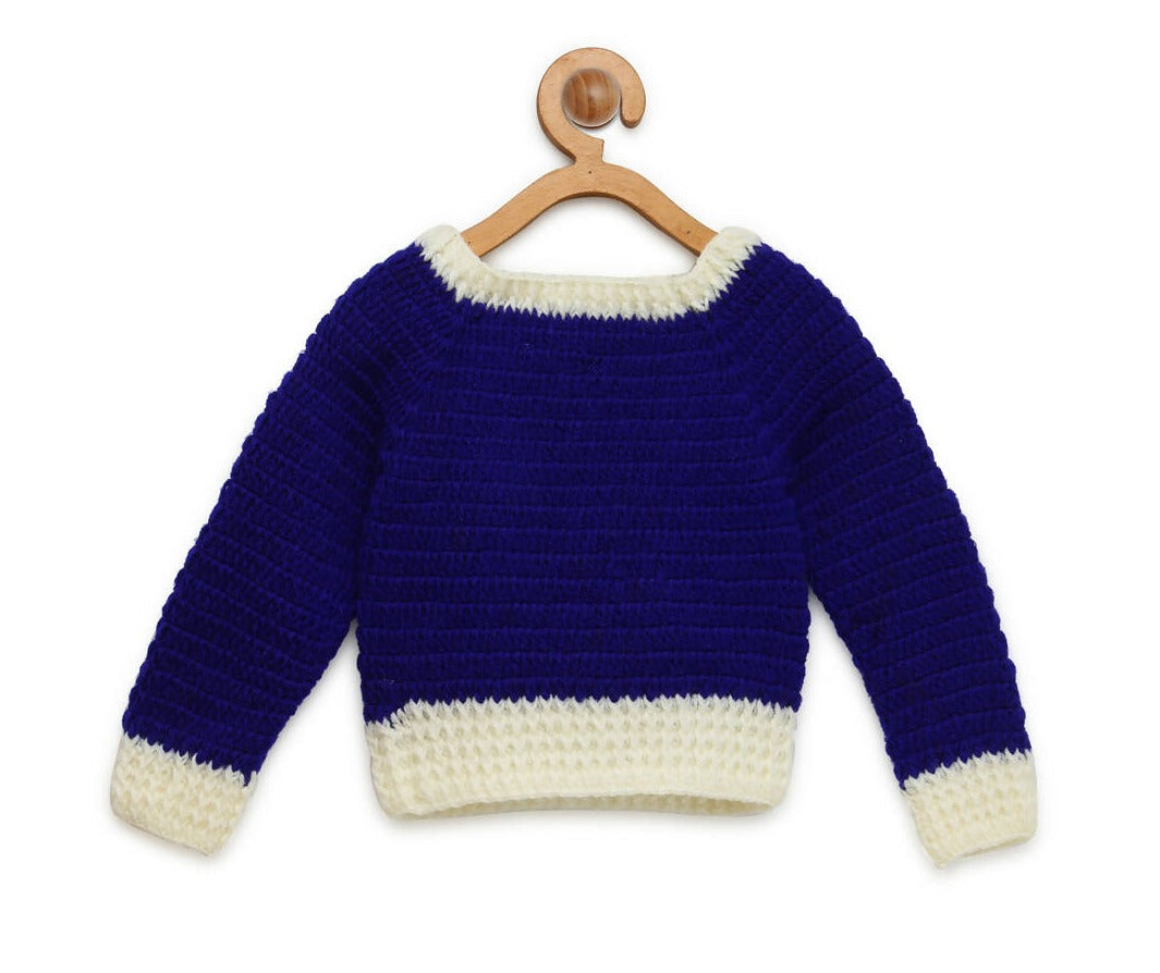 Chutput Kids Blue Coloured Solid Pullover with Peacock Applique Detail | Grocsy