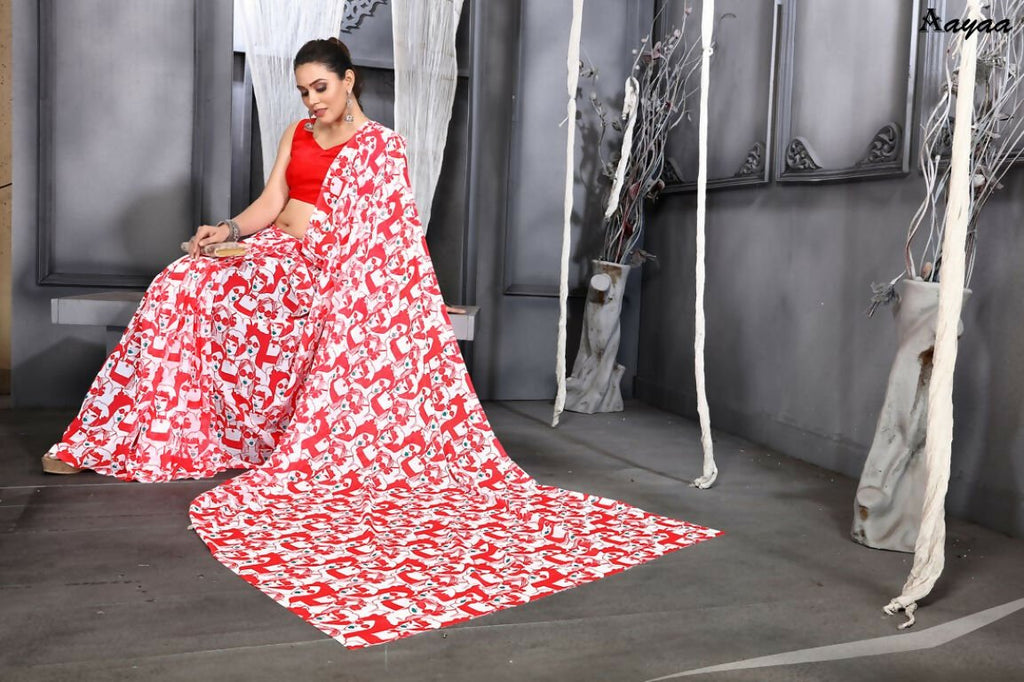 Aayaa Designer Printed Georgette Saree - Multi Color | Grocsy
