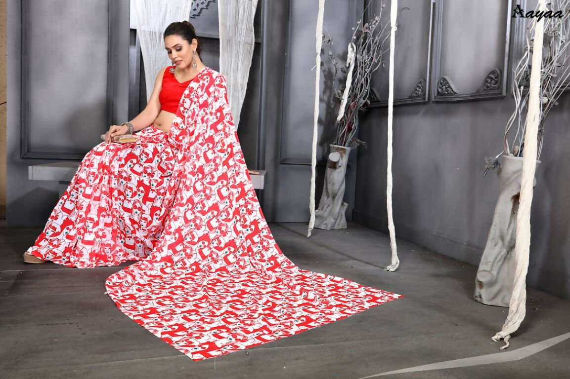 Aayaa Designer Printed Georgette Saree - Multi Color | Grocsy