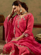 Indo Era Floral Embroidered Kurta With Trousers & Dupatta | Grocsy