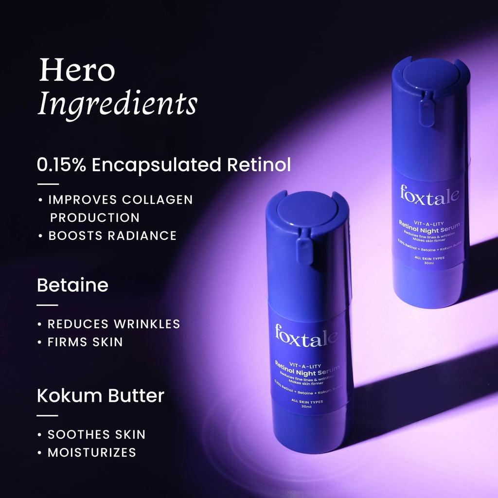 Foxtale 0.15% Beginner Friendly Retinol Night Serum, Anti-Aging, Reduces Fine Lines and Wrinkles, For Younger-looking Skin | Grocsy