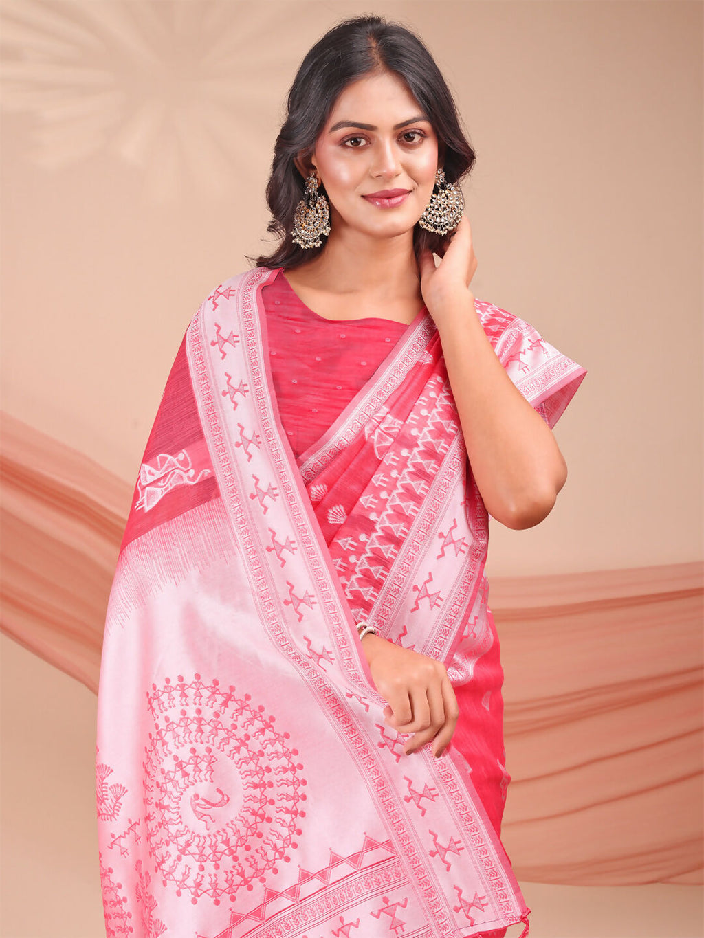 Shree Shyam Fashion Varnika Pink Linen Cotton Saree | Grocsy