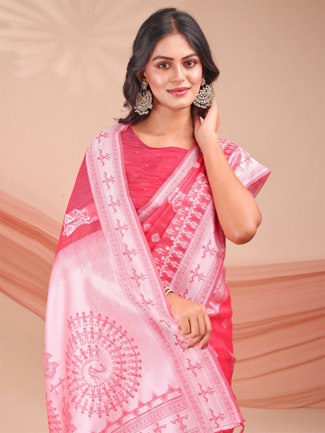 Shree Shyam Fashion Varnika Pink Linen Cotton Saree | Grocsy