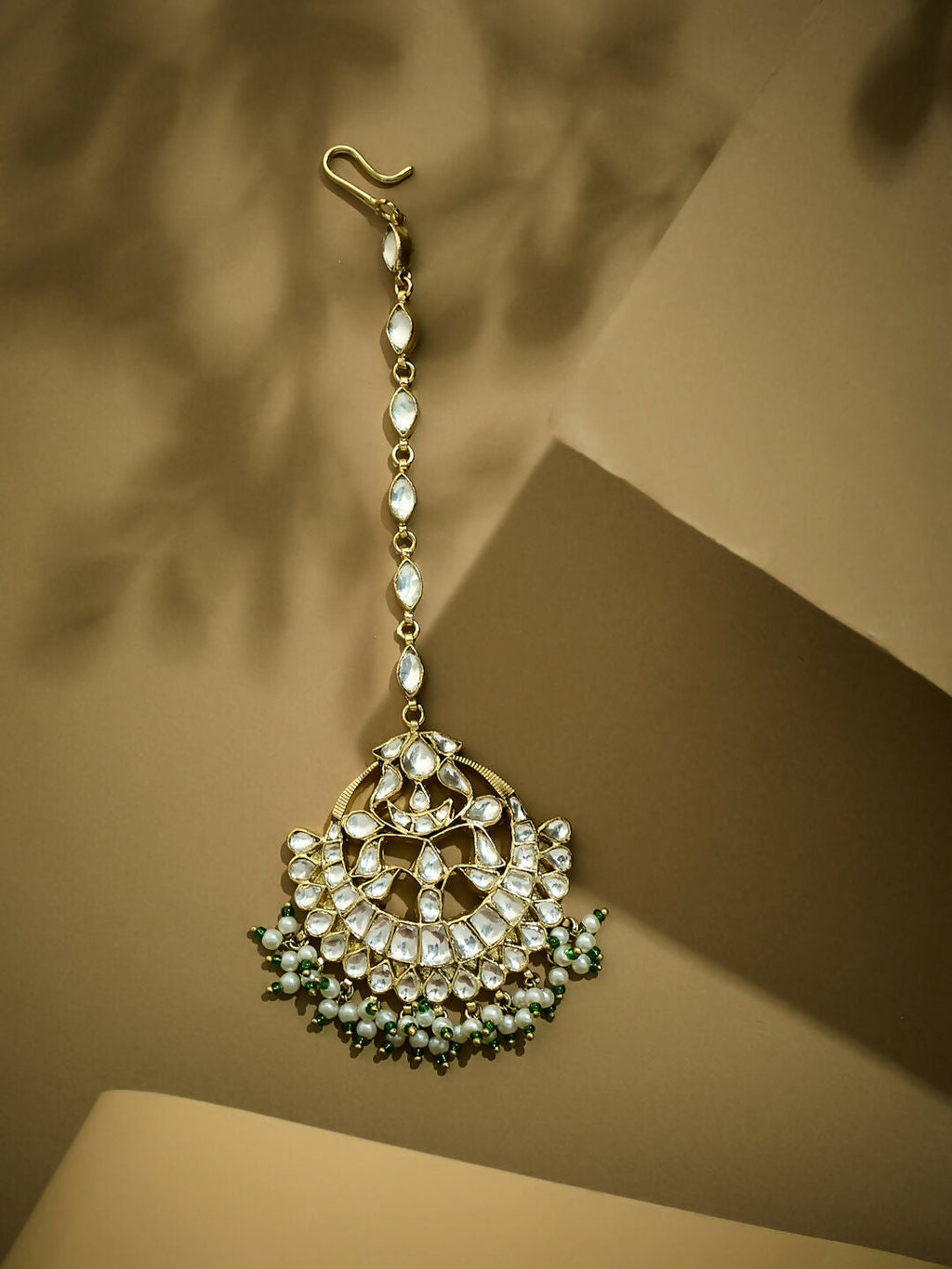 Nuyug 22K Gold-Plated Crystal & Pearl Studded Matha Patti | Grocsy