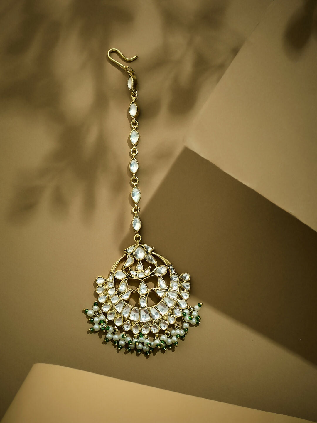 Nuyug 22K Gold-Plated Crystal & Pearl Studded Matha Patti | Grocsy