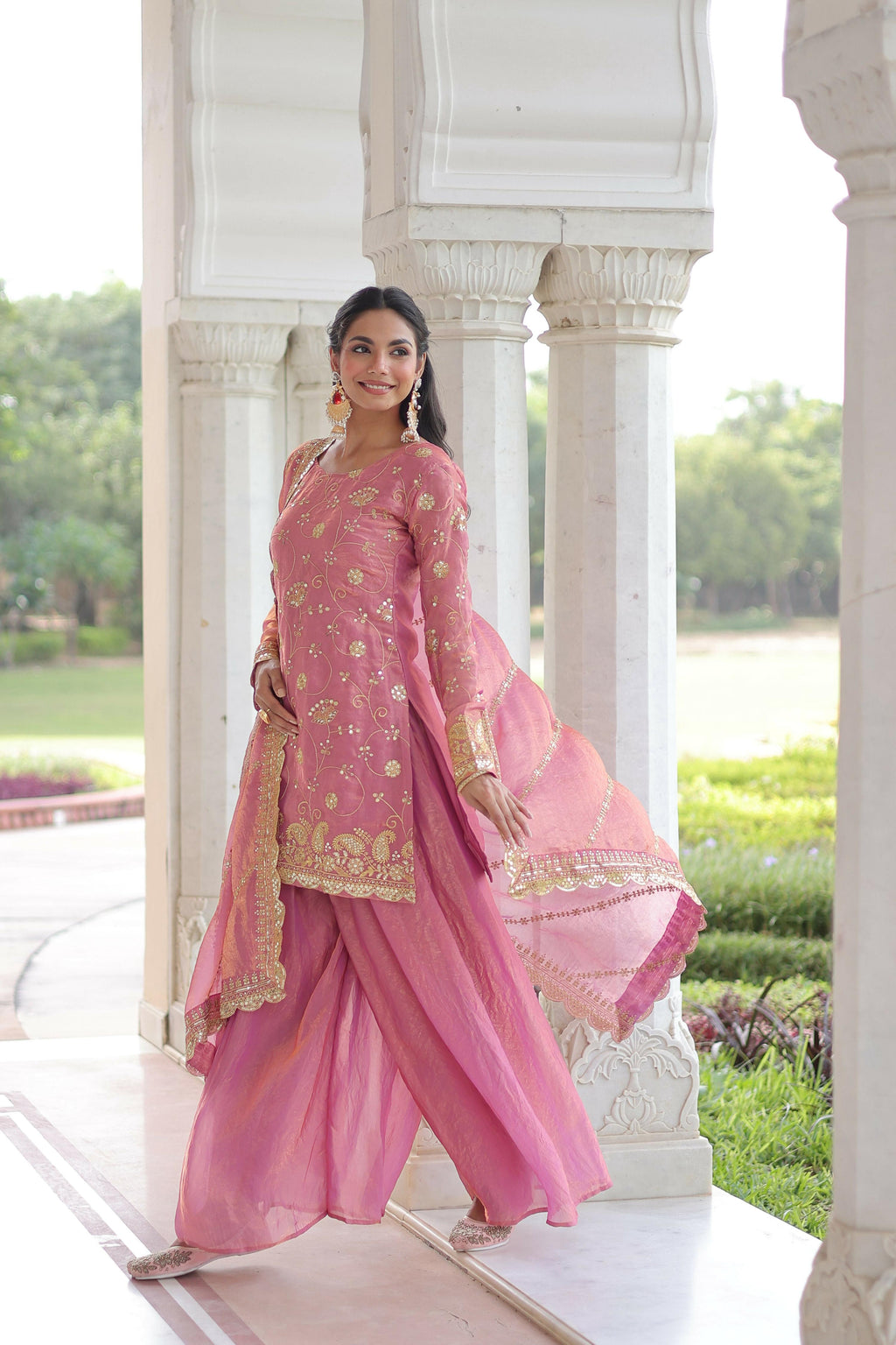 Joban Fashion Pink Readymade Kurta Set With Sequence embroidery Work | Grocsy