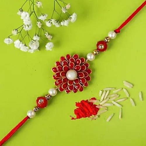 Premium Beads Flower Rakhi & Almonds Jar | Grocsy