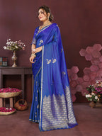 Joban Fashion Blue Floral Banarasi Silk Sarees | Grocsy