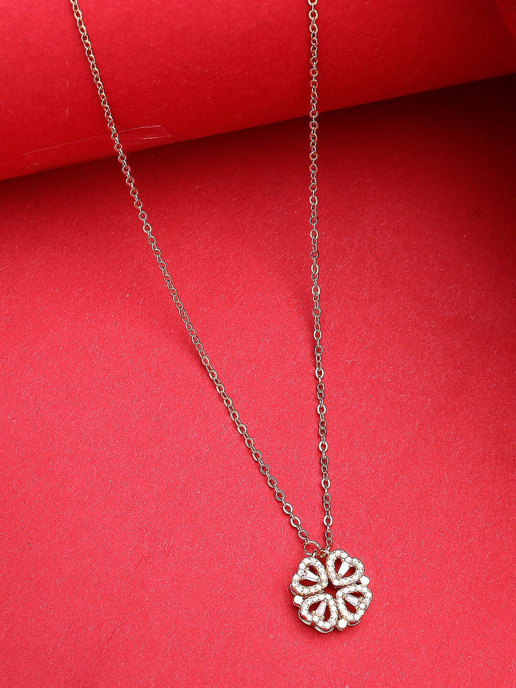 NVR Women's Rose Gold Heart Shape American Diamond Metal Chain | Grocsy