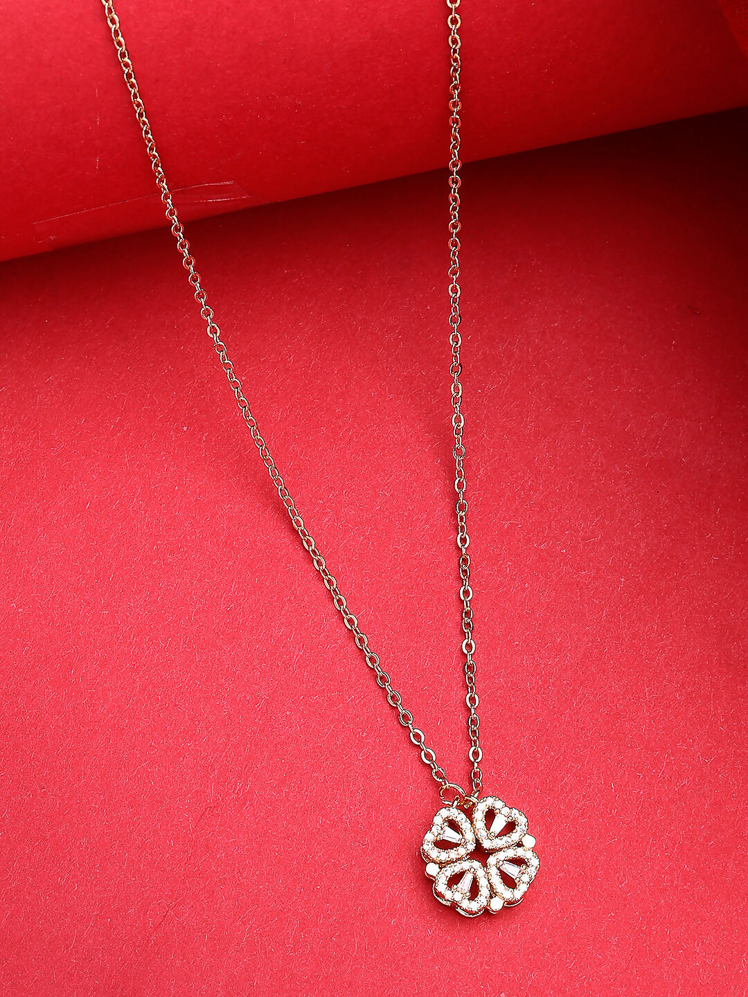 NVR Women's Rose Gold Heart Shape American Diamond Metal Chain | Grocsy