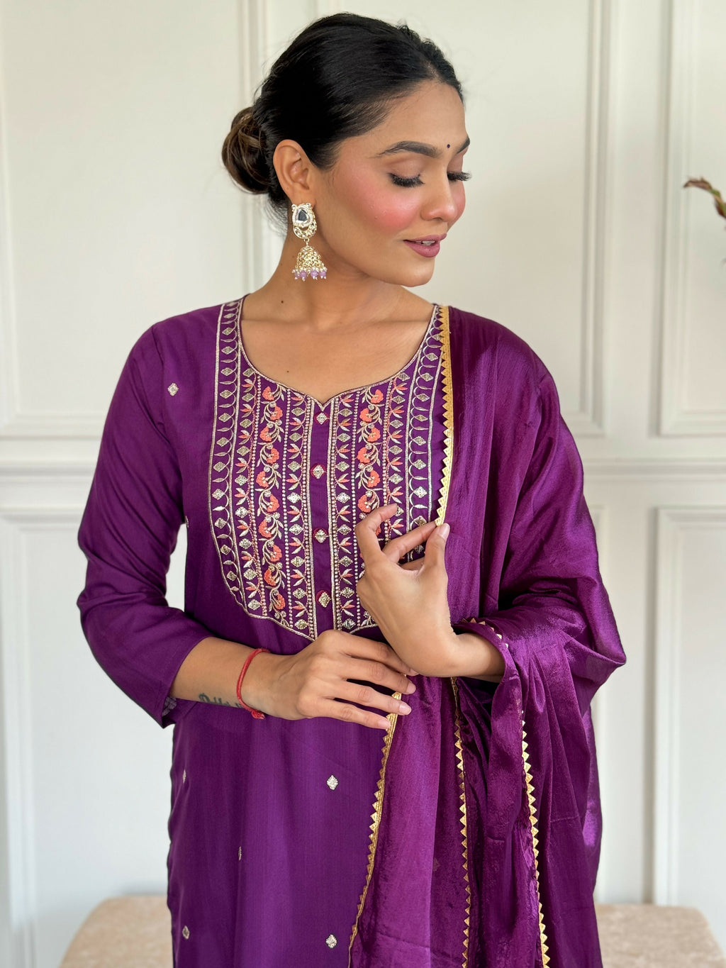Partywear Designer Ryon Slub Wine Stitched Suit With Dupatta - Anbazaar | Grocsy