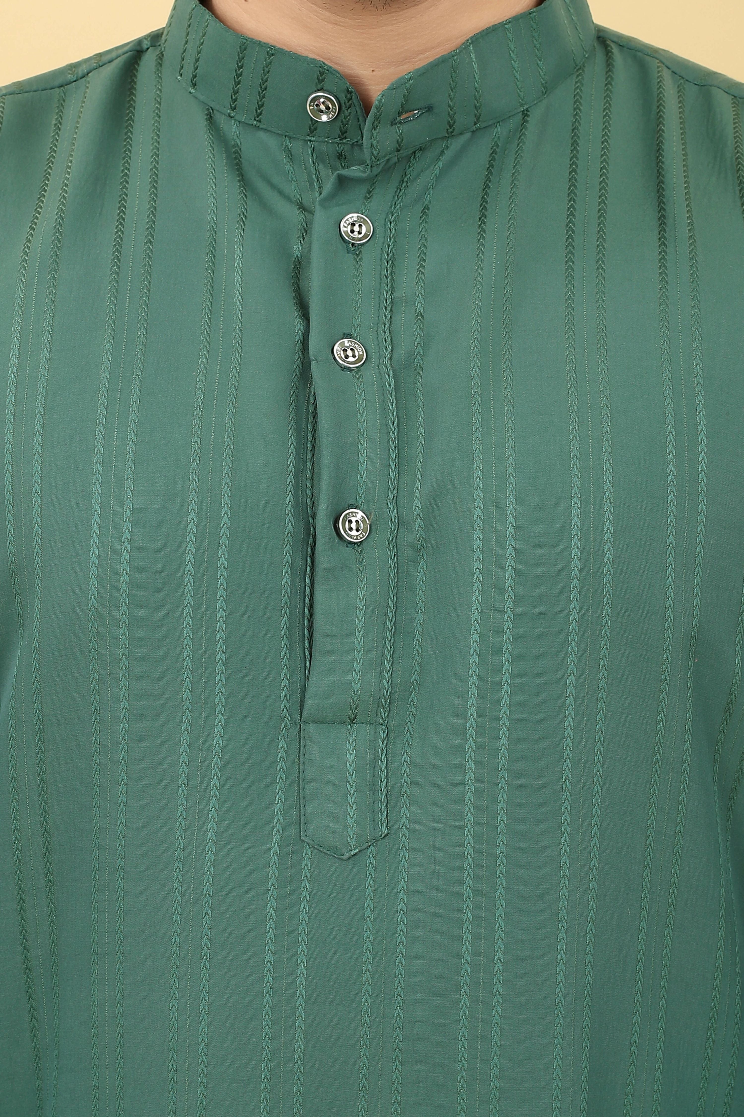 Green Viscose Polyester Solid Men's Kurta - Mahotsav | Grocsy