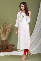 Yufta White Yoke Design Straight Kurta | Grocsy