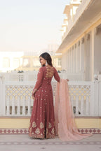 Jyoti Fashion Women's Brown Faux Georgette Sequins Thread Embroidery Anarkali Dress with Dupatta | Grocsy