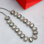 Mufli (peanut) Kundan Neckpiece with Meenakari and American Diamonds (Silver) - Ruby Raang | Grocsy