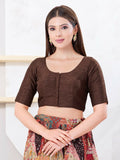 Joban Fashion Brown Dupion Silk Elbow Sleeveless Front Open Blouse | Grocsy