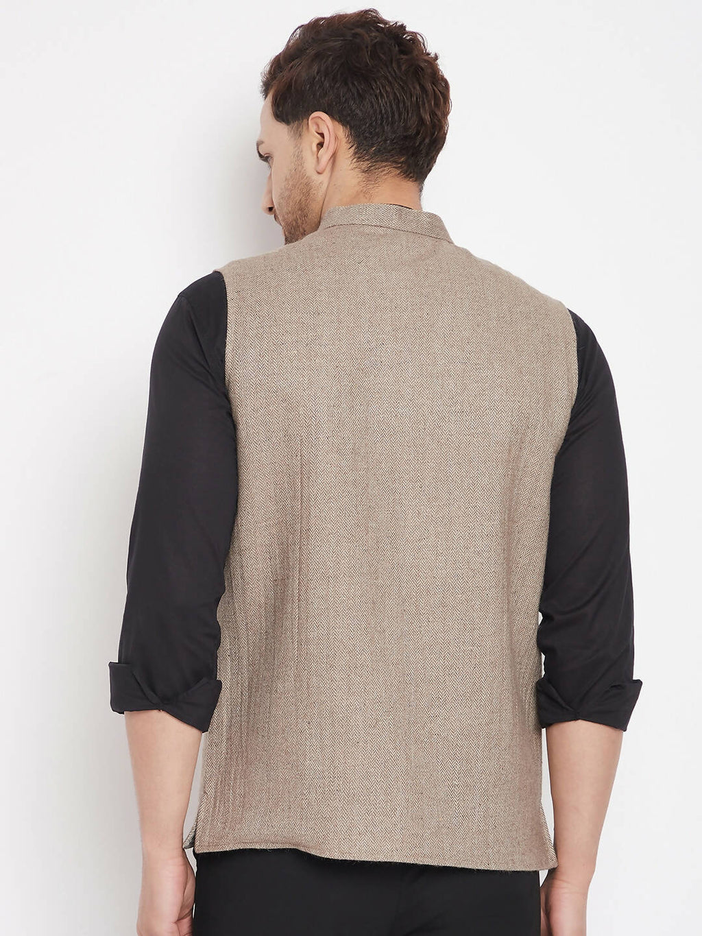 Even Apparels Beige Wool Men Woven Nehru Jacket | Grocsy