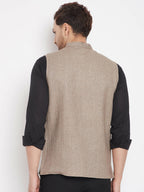 Even Apparels Beige Wool Men Woven Nehru Jacket | Grocsy