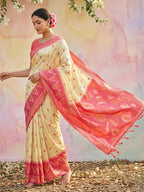 Shree Shyam Fashion Cream Soft Silk Saree | Grocsy