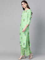 Yufta Women Green & Beige Printed Kurta palazzo Set | Grocsy