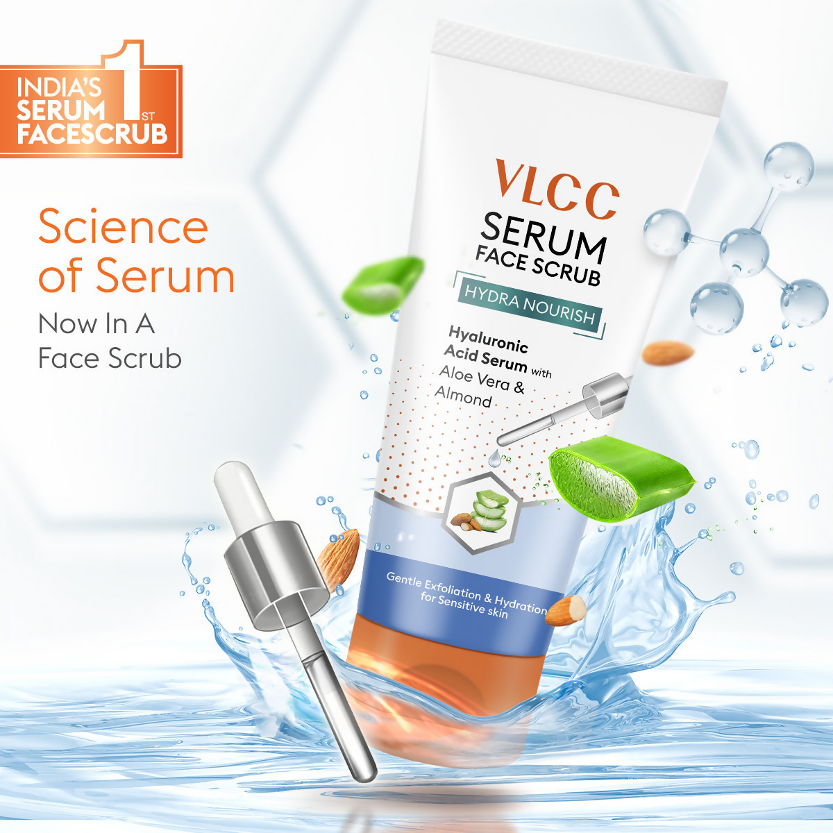 VLCC Hydra Nourish Scrub With Hyaluronic Acid Serum Aloe Vera & Almond | Grocsy