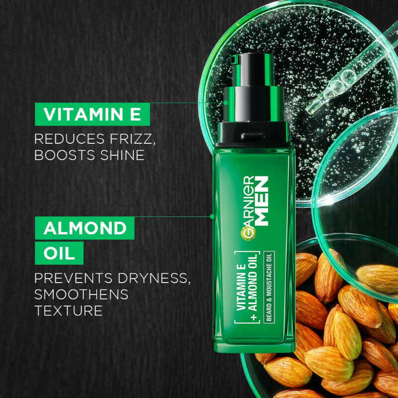 Garnier Men Beard & Moustache Oil With Vitamin E And Almond Oil | Grocsy