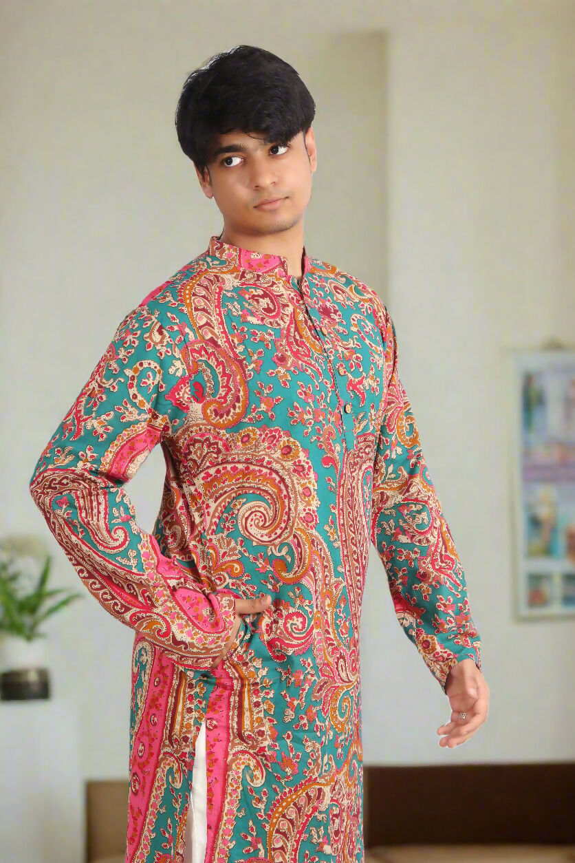 Souchii Men Pure Cotton Ethnic Motif Printed Straight Kurta | Grocsy