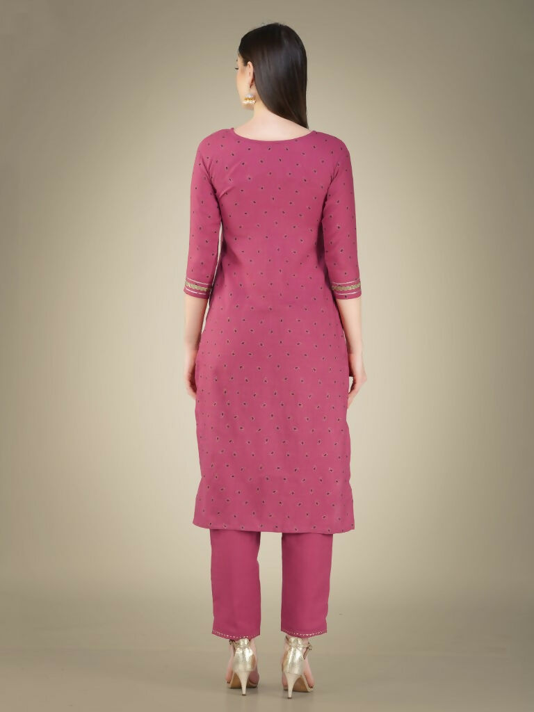 Jyoti Fashion Women's Wine Cotton Magic Slub Embroidery & Sequence work Kurta with Trouser & Dupatta | Grocsy