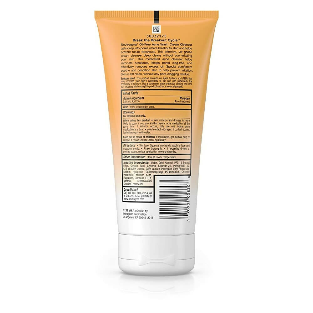 Neutrogena Oil-Free Acne Wash Cream Cleanser | Grocsy