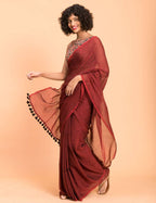 Suta Maroon Solid Cotton Blend Saree | Grocsy