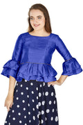 Aastha Fashion Women's Blue Art Silk Bell Sleeves attire with Poly Cotton Lining Blouse | Grocsy