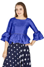 Aastha Fashion Women's Blue Art Silk Bell Sleeves attire with Poly Cotton Lining Blouse | Grocsy
