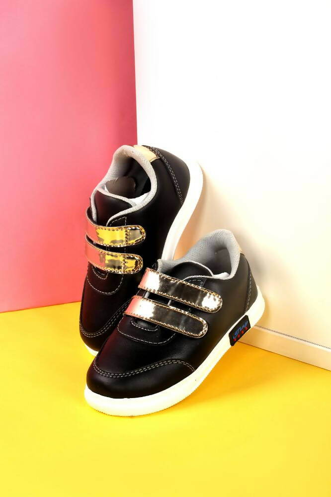 Tiny Bugs For Boys & Girls Double Velcro Sneakers - Black | Grocsy