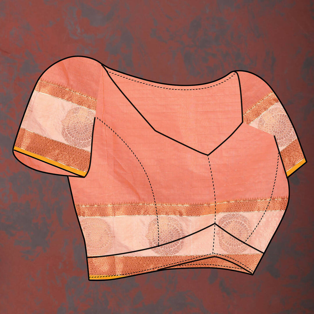 Lorenvalley Fashion Peach Cotton with Woven Design Zari Weaving Saree | Grocsy