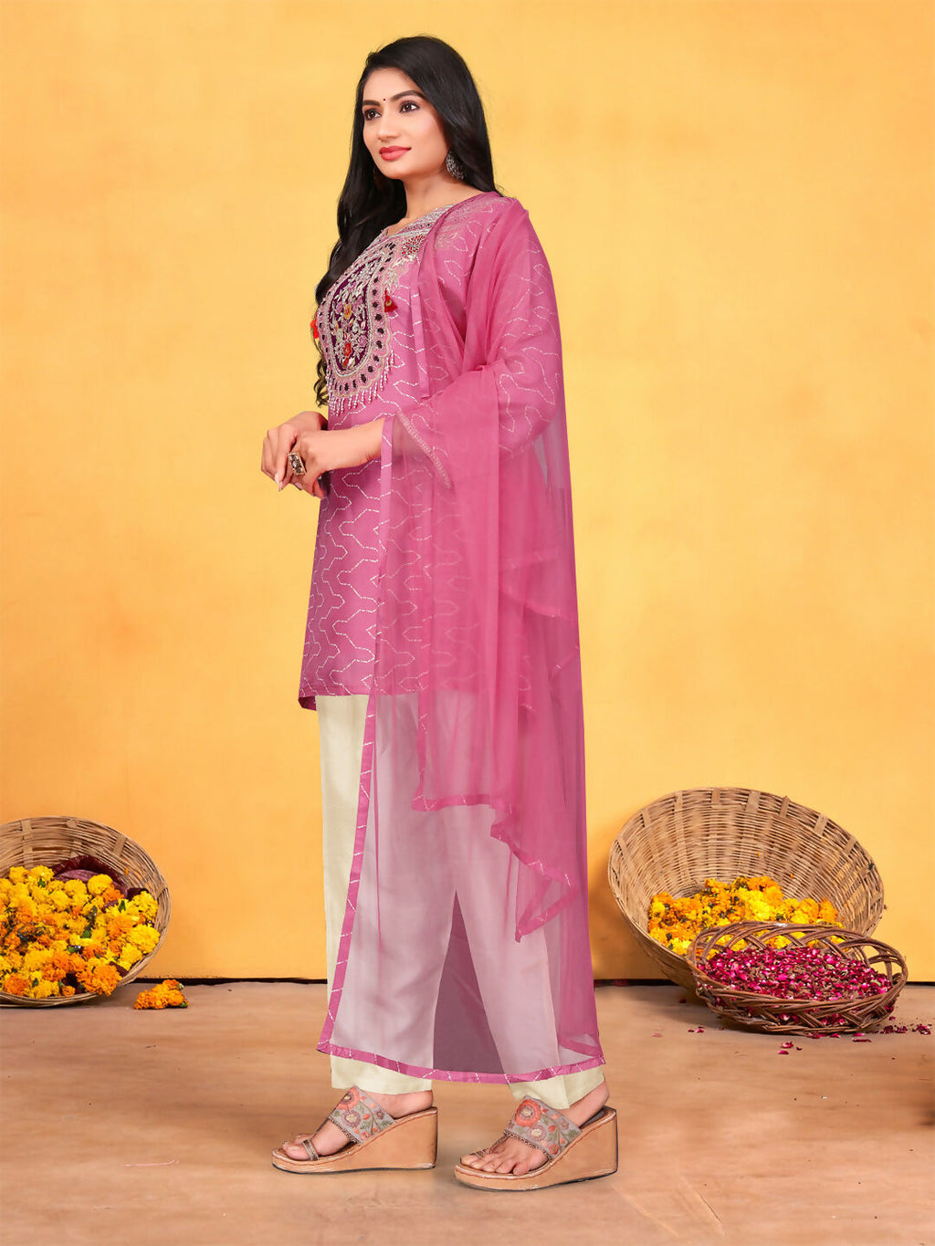 Joban Fashion Onion Cotton Premium Pure Viscose Print Dola With Handwork Kurta set | Grocsy
