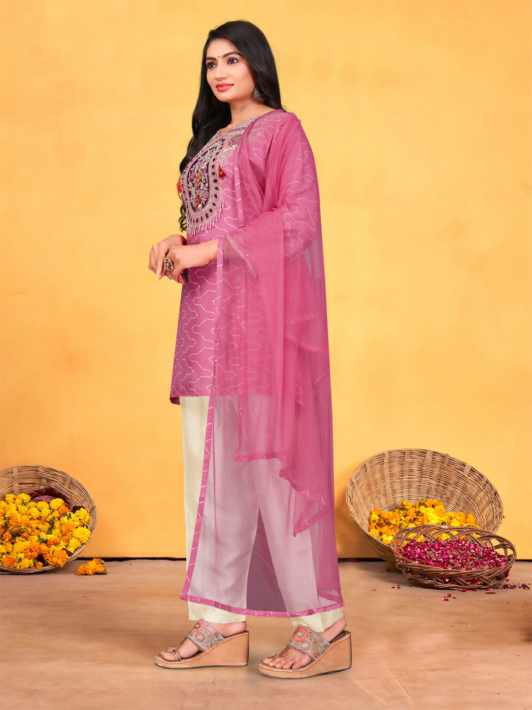 Joban Fashion Onion Cotton Premium Pure Viscose Print Dola With Handwork Kurta set | Grocsy