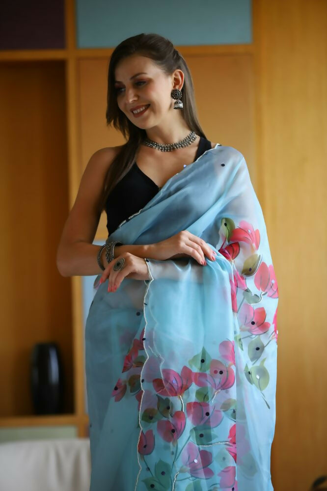 Vamsee Dhruti2 Sky Organza Saree | Grocsy