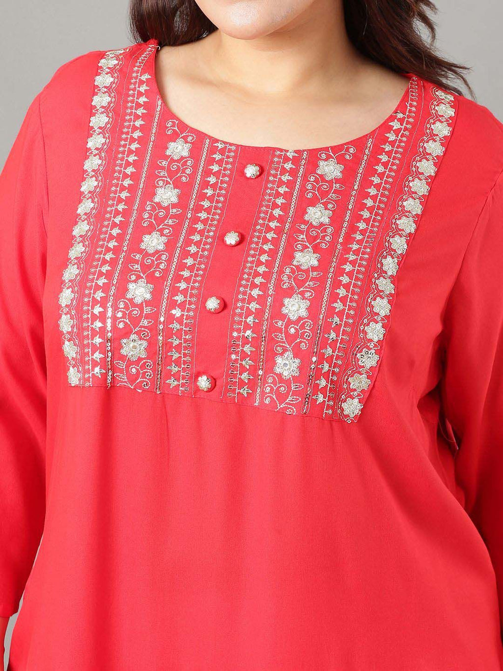 Sztori Floral Embroidered Yoke Design Sequined Straight Kurta | Grocsy