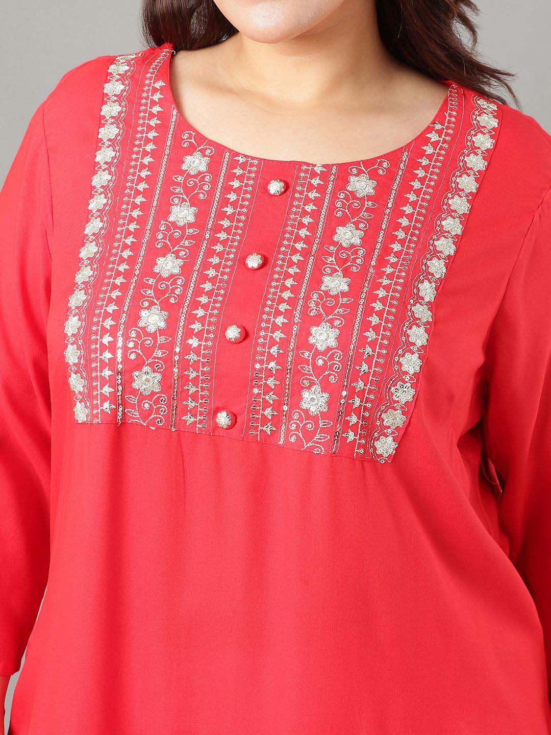 Sztori Floral Embroidered Yoke Design Sequined Straight Kurta | Grocsy