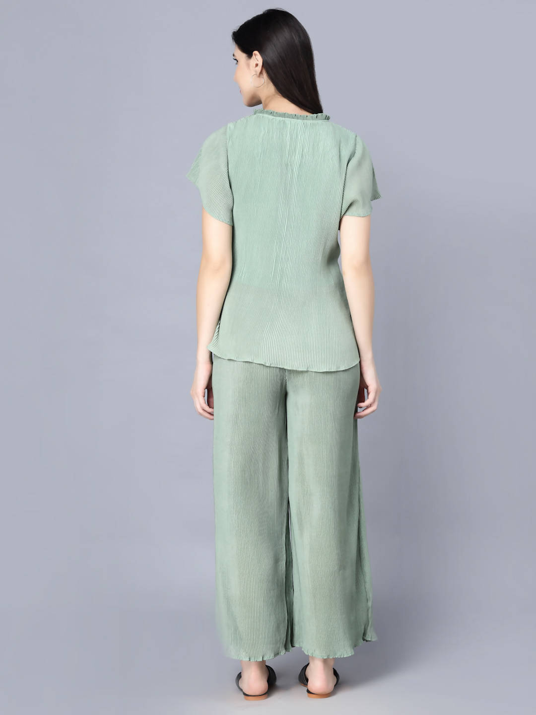 Myshka Women Green Top with Palazzos | Grocsy