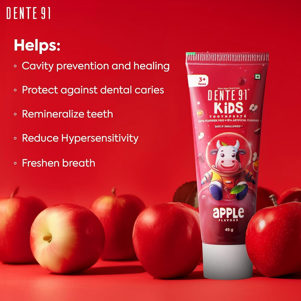Dente91 Kids Toothpaste Protects Against Dental Caries & Hypersensitivity Fluoride Free Apple Flavour | Grocsy