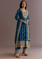 Teeya Creation Morpich Color Chinon Silk Embroidery Work Wedding Wear Gown | Grocsy
