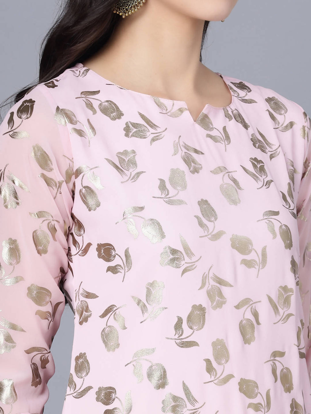 Myshka Women Pink Floral Printed Gotta Patti Georgette Kurta | Grocsy