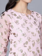 Myshka Women Pink Floral Printed Gotta Patti Georgette Kurta | Grocsy