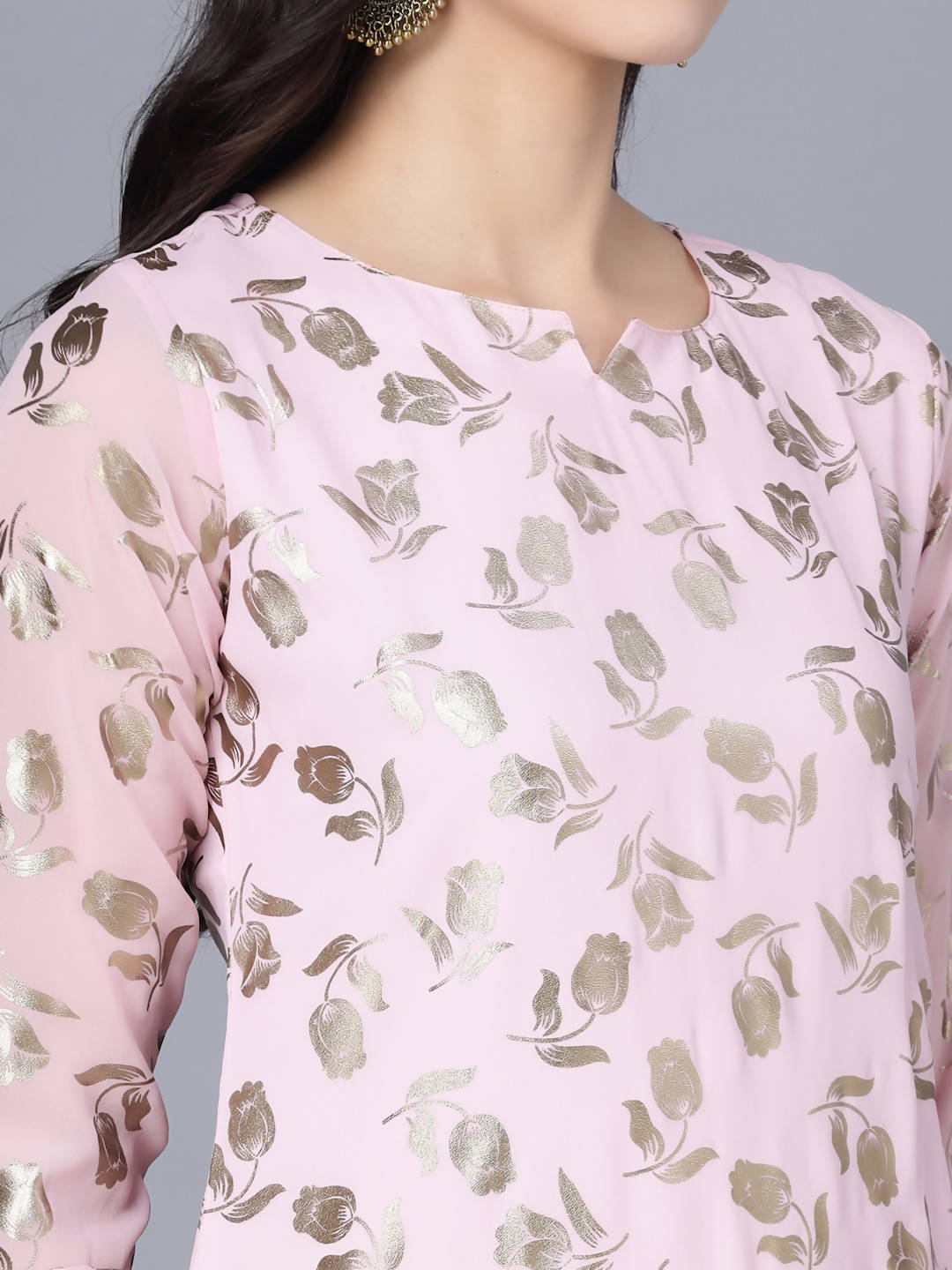 Myshka Women Pink Floral Printed Gotta Patti Georgette Kurta | Grocsy