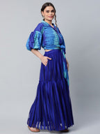 Ahalyaa Women Stunning Blue Crepe Printed Top with Skirt | Grocsy