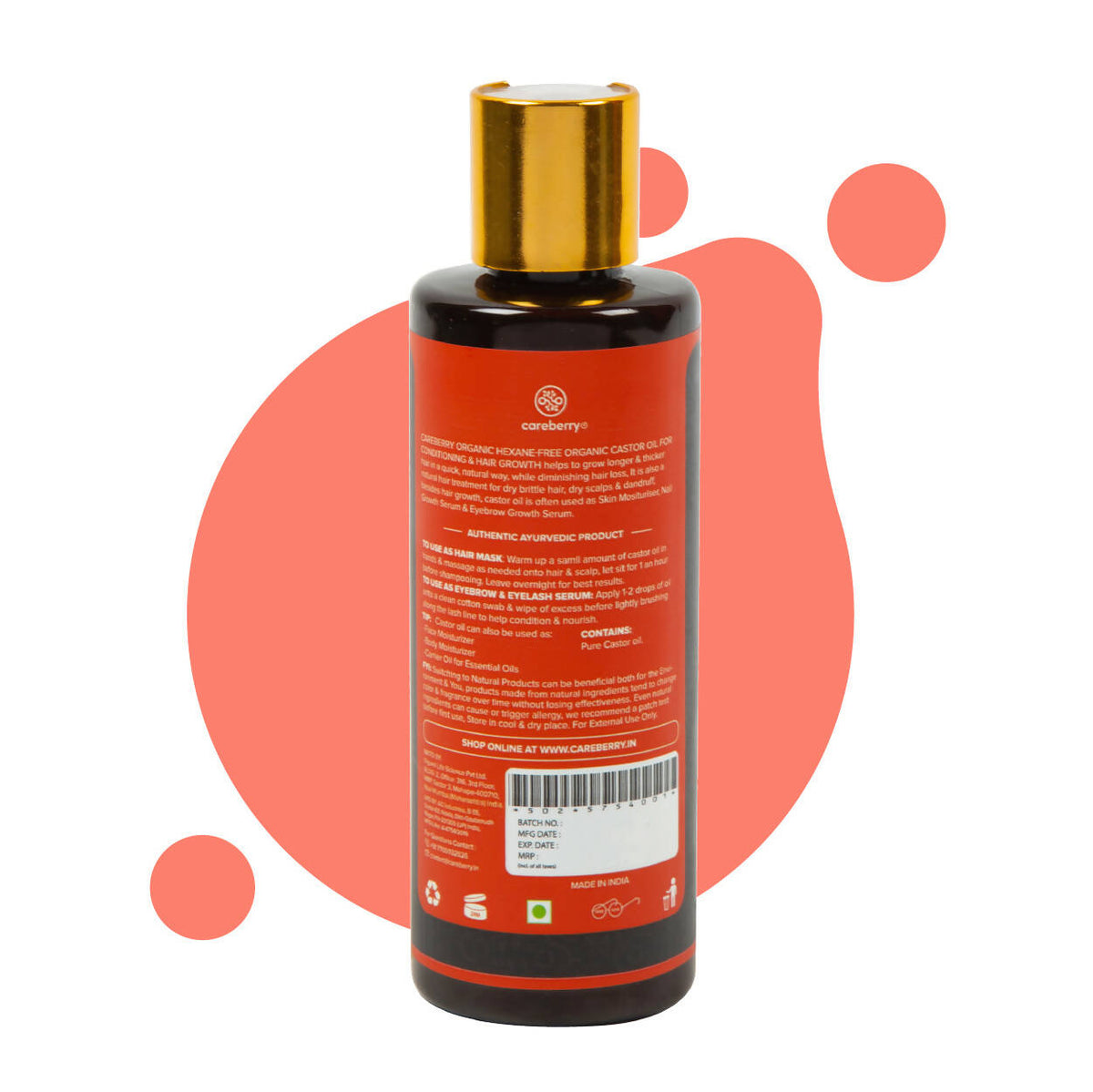 Careberry Organic Hexane-Free Organic Castor Oil For Hair, Face & Body | Grocsy