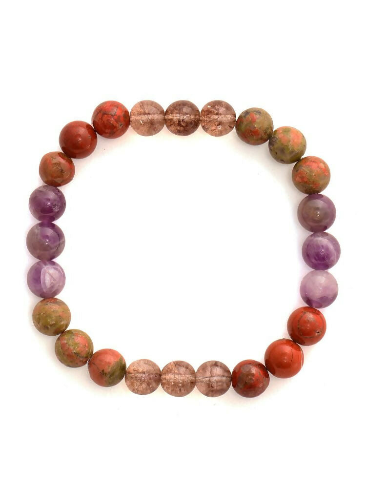 Red Carnelian, Lapis Lazuli, Amethyst and Green Avanturine Multicoloured Cyrstal Beads bracelet - Ruby Raang | Grocsy