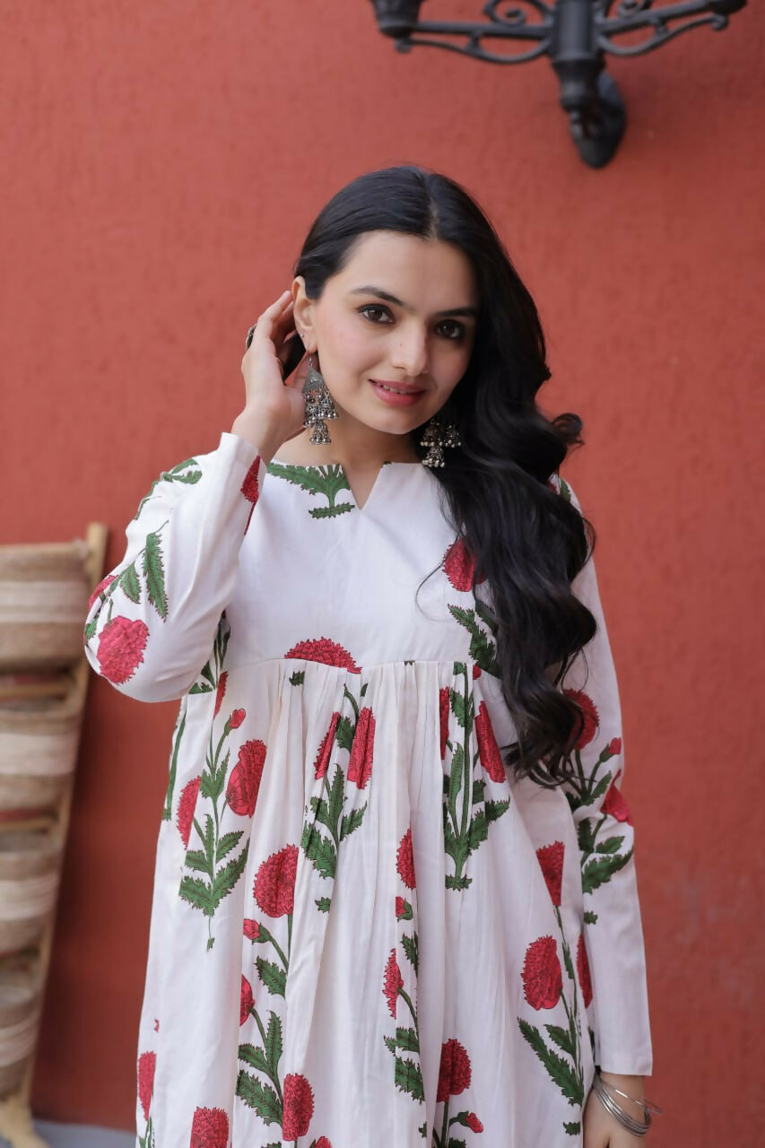 Teeya Creation Womens New Trendy Summer War Printed Cotton Gown Set-Red | Grocsy
