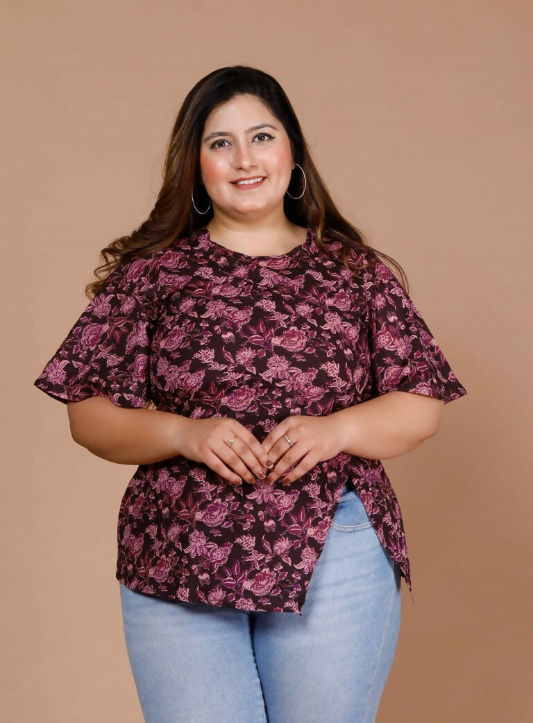 Miravan Women's Plus Size Cotton Floral Print Straight Kurti | Grocsy
